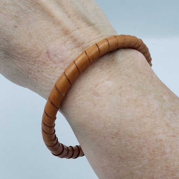 Earrings and Bracelet Rattan Faux Wood Wrapped Hoops Earthy Boho Hippie - Picture 8 of 11